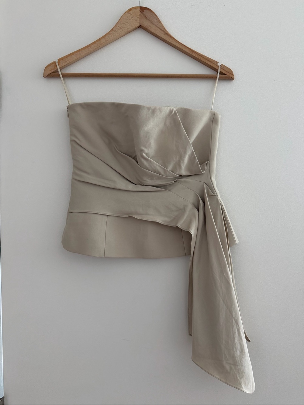 Zara Beige Strapless Draped Top with Side Tie